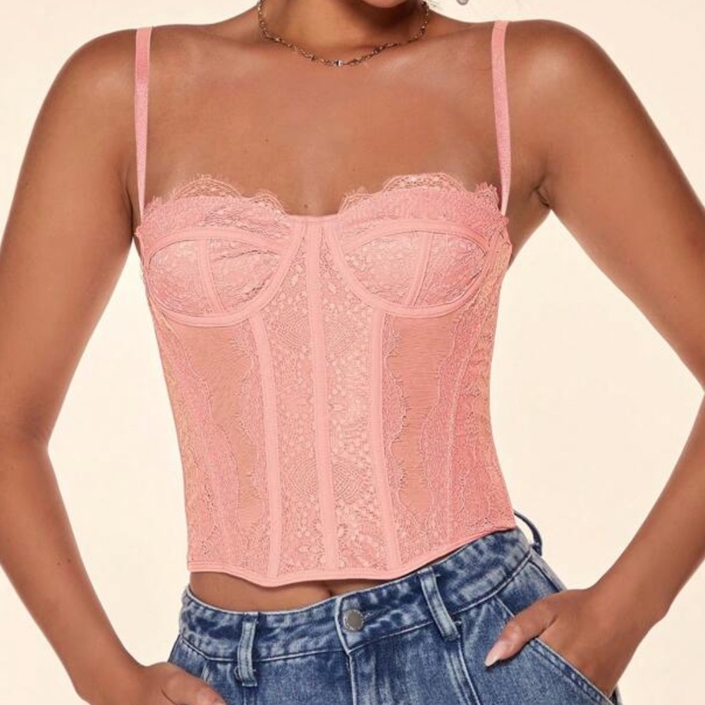 SHEIN Pink Lace Crop Top